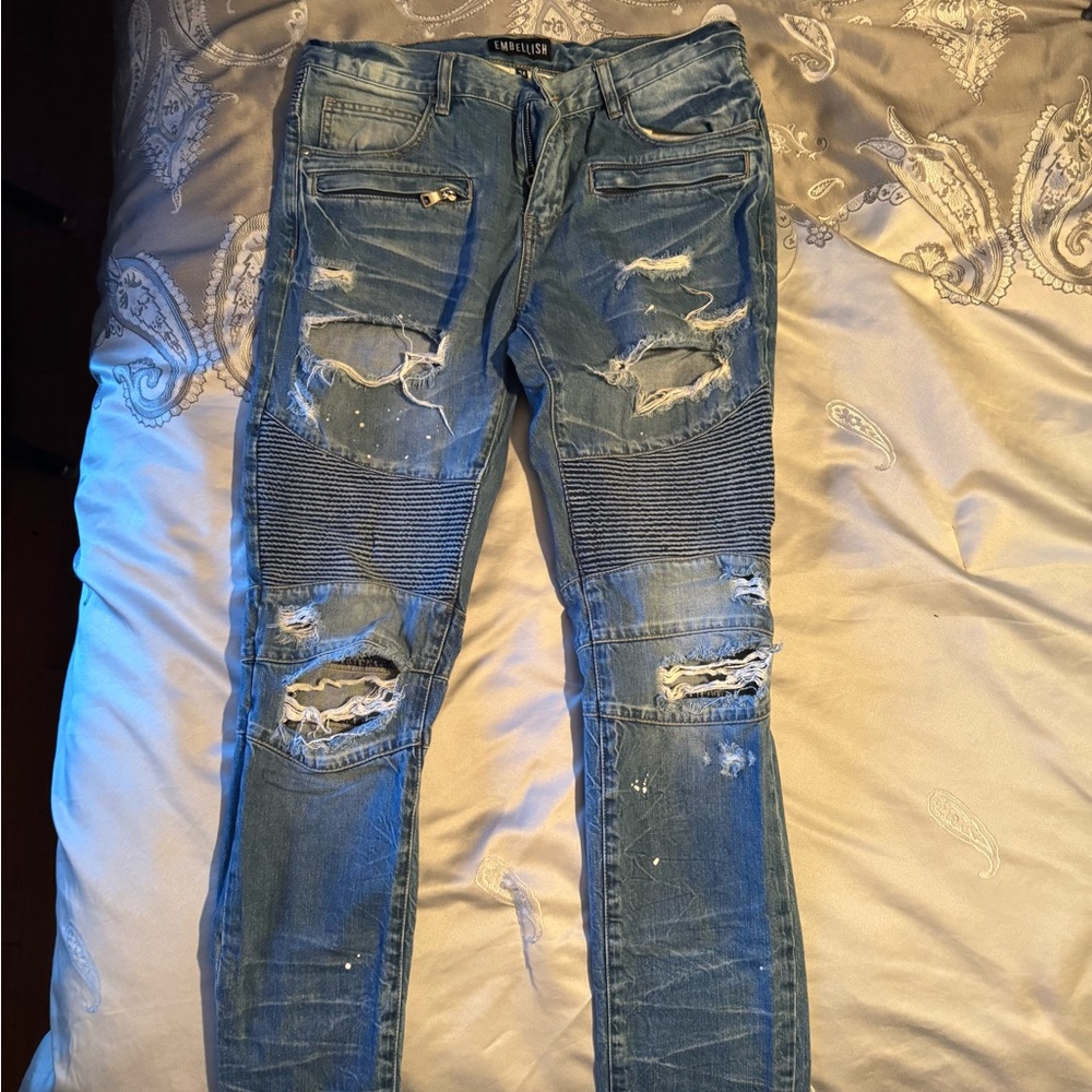 Men's Distressed Blue Jeans